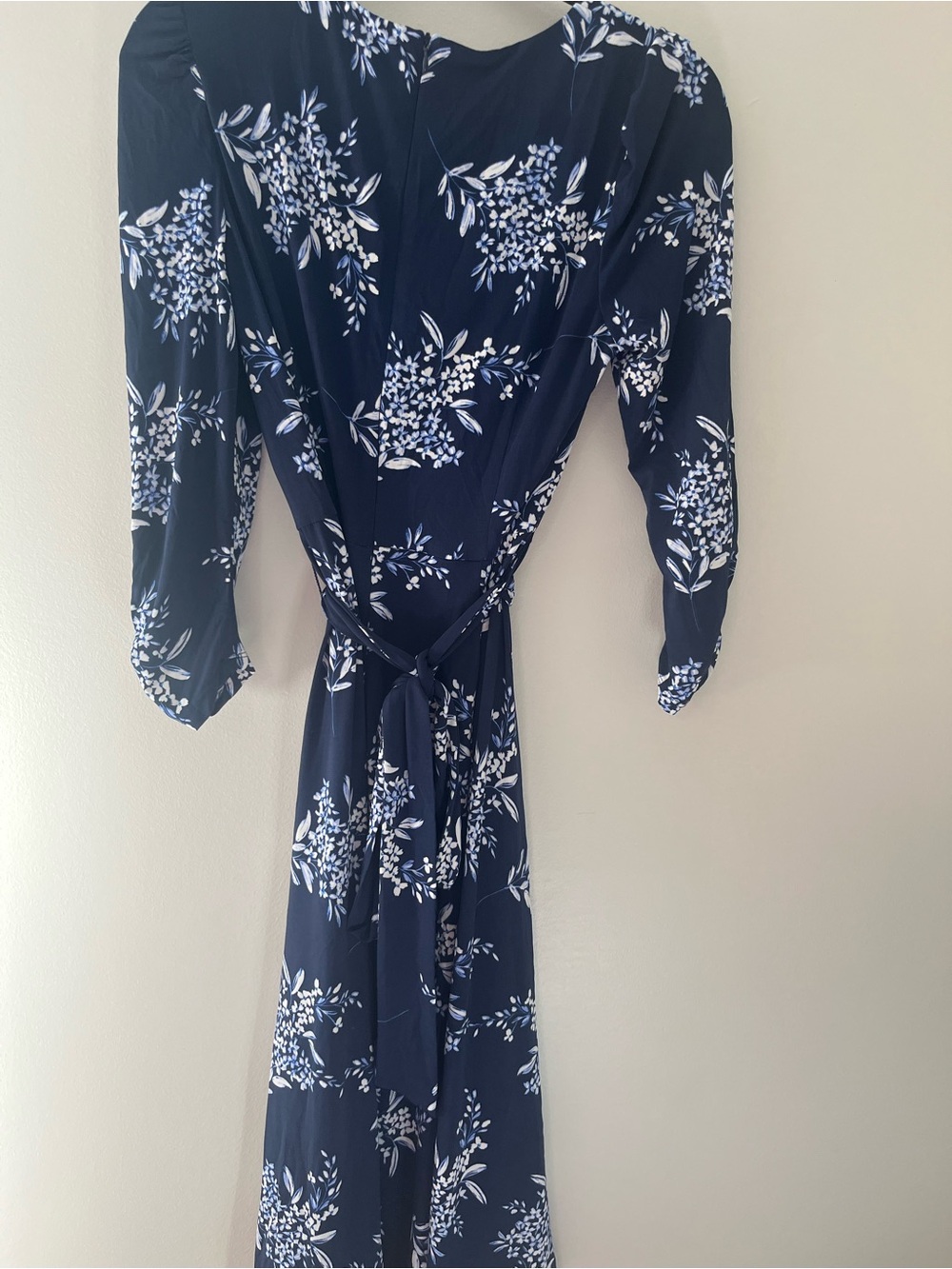 Eliza J Navy and White Floral Midi Dress with Tie Waist - Picture 4 of 4